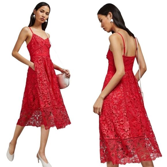 Ted Baker Red Lace Pocket Empire Waist valentines day dress US Size 2 NWT